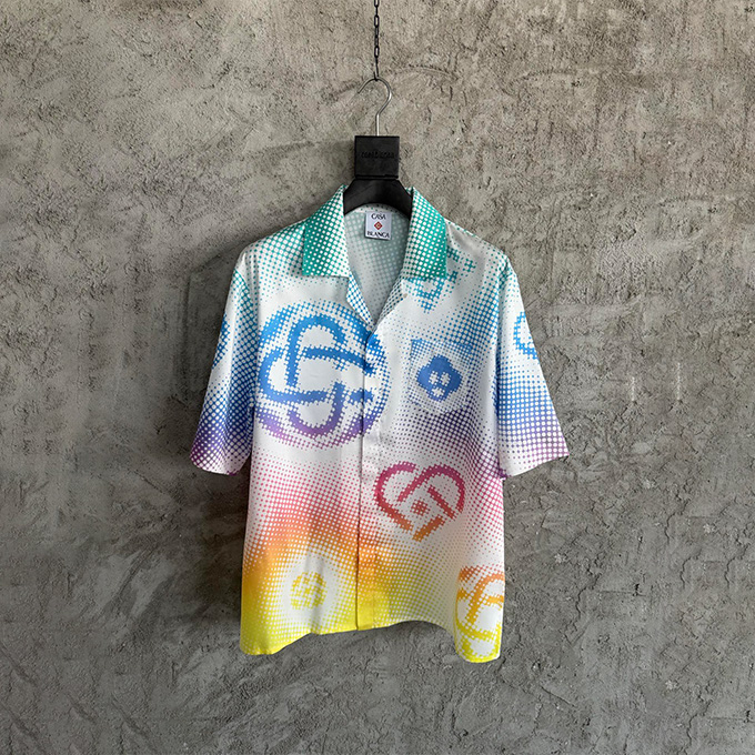 casablanca halftone monogram print silk short-sleeve shirt